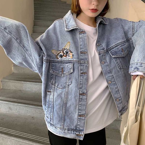 women's jackets 2021 autumn arrival denim jacket women cartoon embroidery vintage streewear loose jean casaco feminino fashion coat, Black;brown
women's jackets 2021 autumn arrival denim jacket women cartoon embroidery vintage streewear loose jean casaco feminino fashion coat, Black;brown