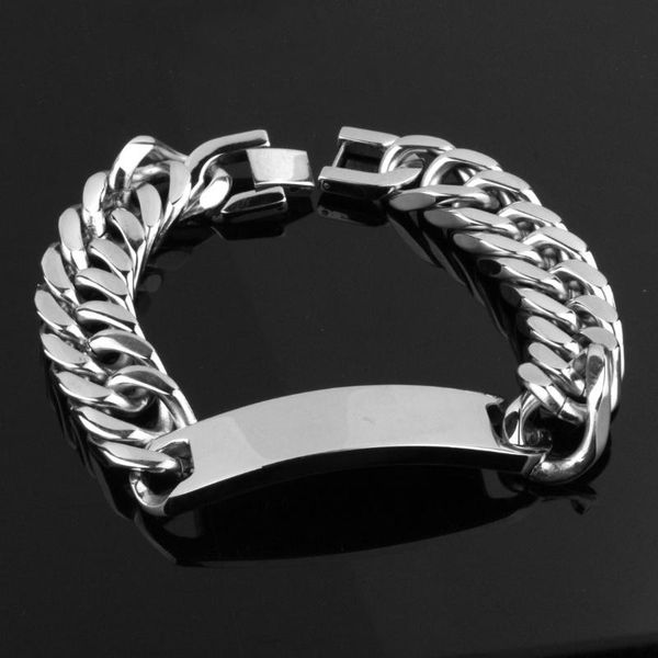 link, chain high polished bracelet stainless steel mens id link double cuban curb heavy cool men's jewelry 8-11 inch, Black
link, chain high polished bracelet stainless steel mens id link double cuban curb heavy cool men's jewelry 8-11 inch, Black