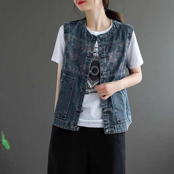 women's vests autumnvests women casual print frog buttons pockets bleached washed sleeveless female fashion coats, Black;white
women's vests autumnvests women casual print frog buttons pockets bleached washed sleeveless female fashion coats, Black;white