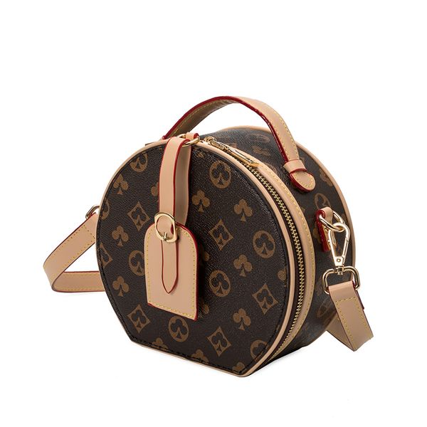 round leather handbag lady messenger bag pu retro floral lady shoulder bag