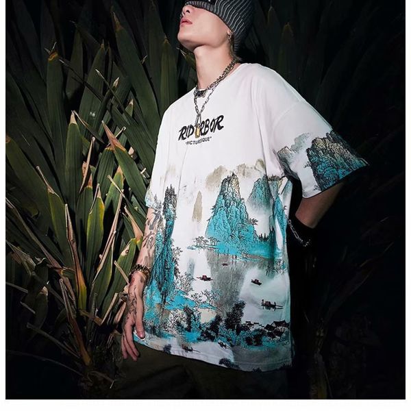 national style landscape printed short-sleeved t-shirt women's summer loose ethnic group t-shirt nationality trend chinese style very f, Blue
national style landscape printed short-sleeved t-shirt women's summer loose ethnic group t-shirt nationality trend chinese style very f, Blue