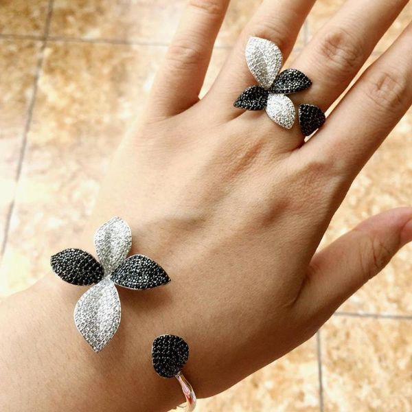 newness special luxury flower leaf luxury super cubic zirconia women engagement bangle and ring set, Silver
newness special luxury flower leaf luxury super cubic zirconia women engagement bangle and ring set, Silver