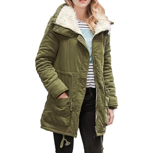 windproof solid cotton blend winter parka warm daily with pocket women jacket fashion stand up collar slim outwear, Black 
windproof solid cotton blend winter parka warm daily with pocket women jacket fashion stand up collar slim outwear, Black