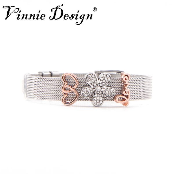 vinnie design jewelry stainless steel mesh bracelet with silver color and rose gold color slide charms, Golden;silver
vinnie design jewelry stainless steel mesh bracelet with silver color and rose gold color slide charms, Golden;silver