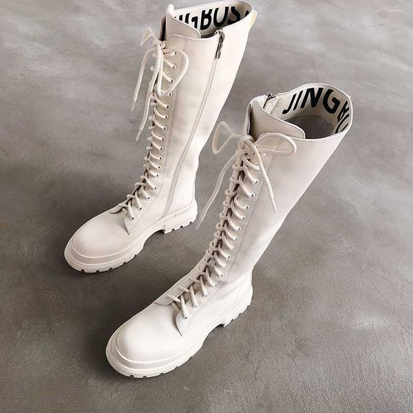 boots front lace up knee high women leather white black thigh long winter combat botas mujer brand shoes
boots front lace up knee high women leather white black thigh long winter combat botas mujer brand shoes