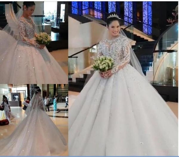 modern arabic muslim long sleeves wedding dresses puffy a line sheer jewel neck appliques sequins beads long formal bridal gowns bc0895, White
modern arabic muslim long sleeves wedding dresses puffy a line sheer jewel neck appliques sequins beads long formal bridal gowns bc0895, White