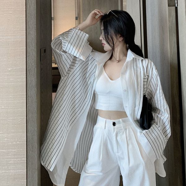 autumn korean style striped casual shirt high waist wide leg pants+tank 3 pieces sets female retro long sleeve loose, Gray
autumn korean style striped casual shirt high waist wide leg pants+tank 3 pieces sets female retro long sleeve loose, Gray