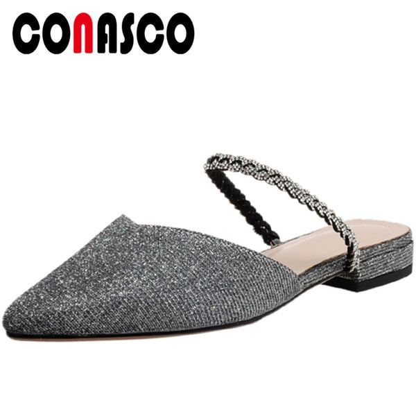 sandals conasco fashion concise women rhinestone low heels slippers casual shoes woman elegant pointed toe blingbling mules, Black
sandals conasco fashion concise women rhinestone low heels slippers casual shoes woman elegant pointed toe blingbling mules, Black