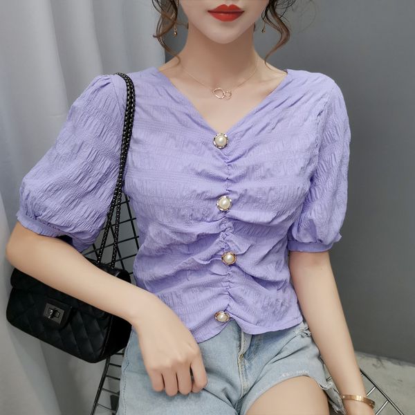 real ps girls short puff sleeve wrinkled buttons cropped blouses women's solid blouse crop for female nr820, White
real ps girls short puff sleeve wrinkled buttons cropped blouses women's solid blouse crop for female nr820, White