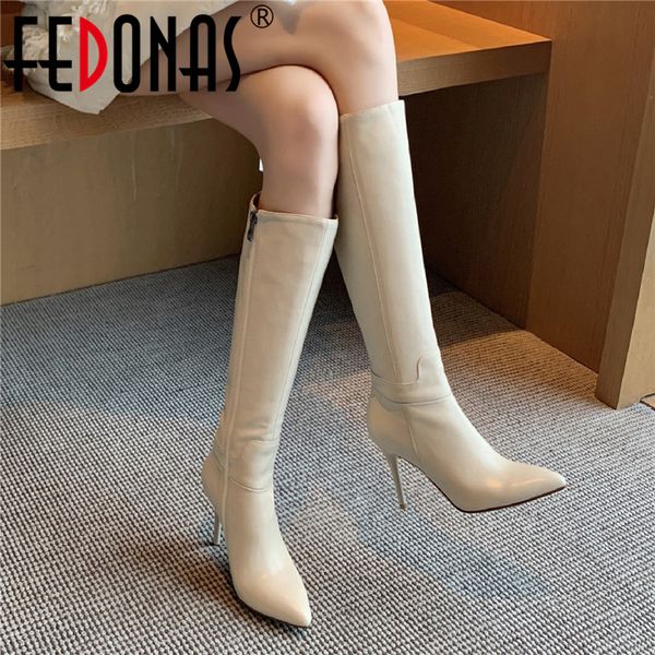 fedonas elegant knee high boots for women wide calf genuine leather side zipper high heels boots wedding party shoes woman heels, Black
fedonas elegant knee high boots for women wide calf genuine leather side zipper high heels boots wedding party shoes woman heels, Black