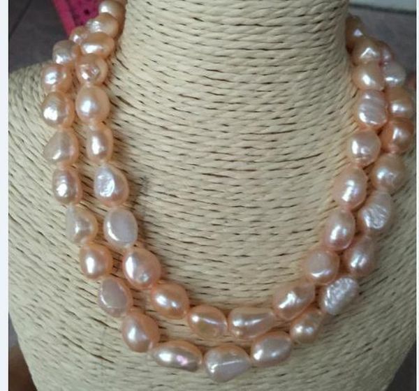 double strands 8-9mm baroque south sea gold pink pearl necklace 18"19, Silver
double strands 8-9mm baroque south sea gold pink pearl necklace 18"19, Silver