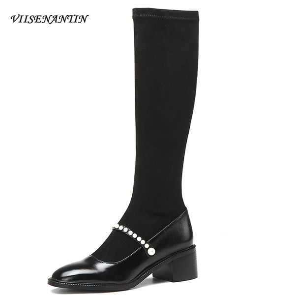 black pearl decoration women stretch mid-calf boots mary jane elastic thin boots new square toe thick heel high mid heel
black pearl decoration women stretch mid-calf boots mary jane elastic thin boots new square toe thick heel high mid heel