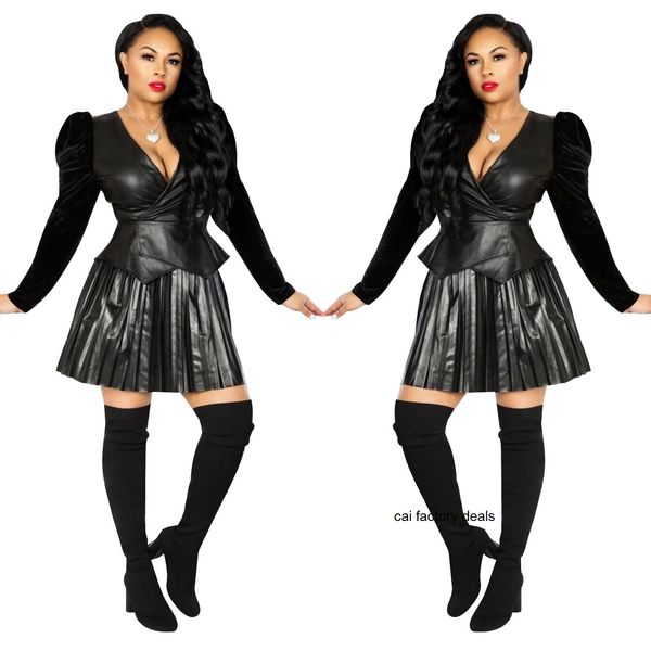 J1992 women's plus size fleece leather stitching fashion top full size