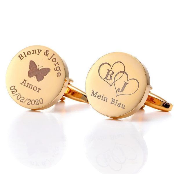 

Personalized Gold Cufflinks Wedding Groom Gifts Customized Suit Shirt Cuff links Womens Jewelry Man Cuff Buttons Cufflink