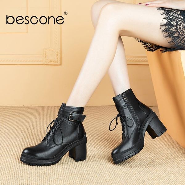 bescone women's boots new fashion leather handmade ladies boots round toe square thick heel shoes women black bo692
bescone women's boots new fashion leather handmade ladies boots round toe square thick heel shoes women black bo692