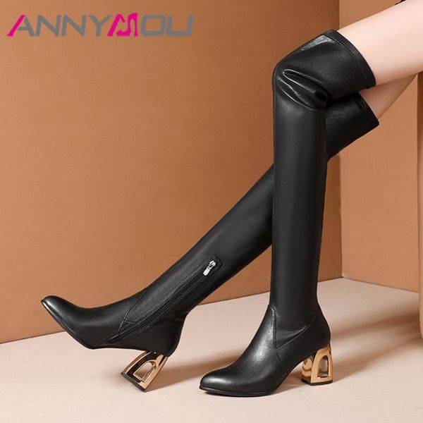 annymoli winter thigh high boots women genuine leather square high heel over the knee boots slim stretch zipper shoes ladies 42, Black
annymoli winter thigh high boots women genuine leather square high heel over the knee boots slim stretch zipper shoes ladies 42, Black
