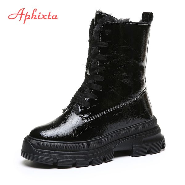 aphixta waterproof warm plush snow boots for women shoes faux fur lace-up footwear platform height increasing boot woman, Black
aphixta waterproof warm plush snow boots for women shoes faux fur lace-up footwear platform height increasing boot woman, Black