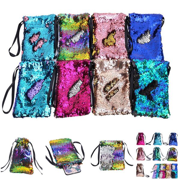 designers mermaid sequins phone pouch card holder double color reverse flip glitters drawstrings bag portable coin purses key pocket e9105, White
designers mermaid sequins phone pouch card holder double color reverse flip glitters drawstrings bag portable coin purses key pocket e9105, White