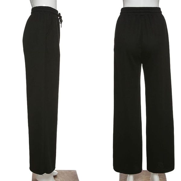 women high waist drawstring baggy straight pants solid color wide leg loose trousers ripped hole hip hop sweatpants, Black;white
women high waist drawstring baggy straight pants solid color wide leg loose trousers ripped hole hip hop sweatpants, Black;white