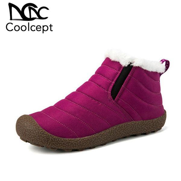 coolcept plus size 35-46 women ankle snow boots add plush fur warm winter cotton shoes women casual round toe flats footwear, Black