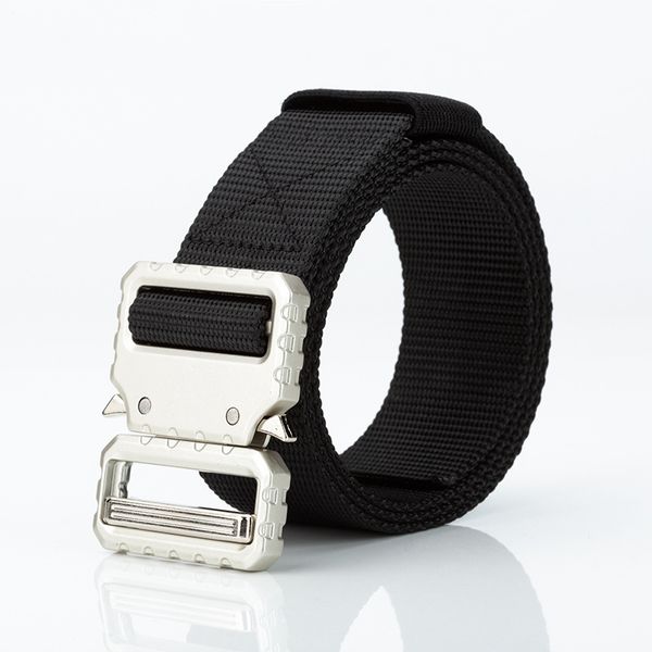 tactical men belt true nylon belt for jeans pants canvas army style metal silver buckle designer waist hunting gift, Black;brown