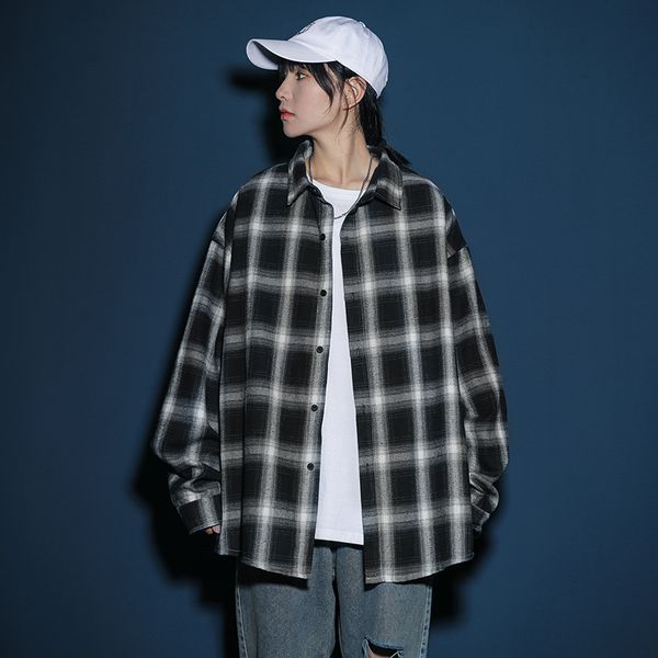 fall 2020 new men's and women's long sleeve shirt loose shirt check hip hop street wear, White
fall 2020 new men's and women's long sleeve shirt loose shirt check hip hop street wear, White