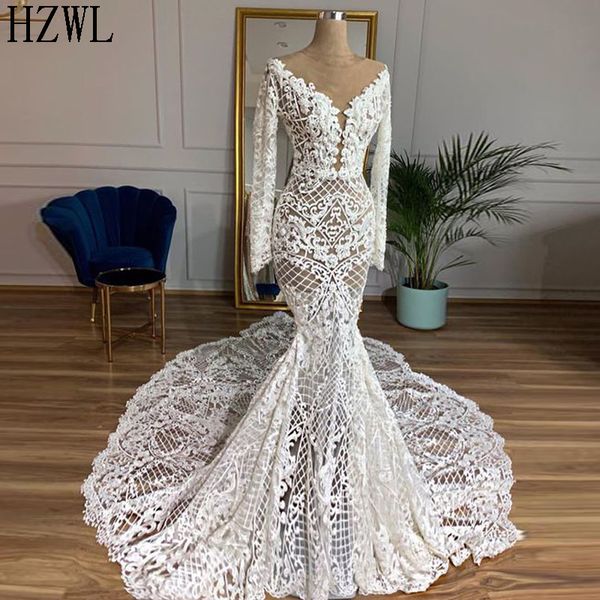 mermaid grid lace wedding dresses vestido de noiva long sleeve sheer neck zipper back sweep train robe de mariee, White
mermaid grid lace wedding dresses vestido de noiva long sleeve sheer neck zipper back sweep train robe de mariee, White