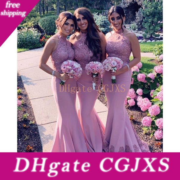 pink lace 2020 mermaid bridesmaid dresses halter neck beaded wedding guest dress sleeveless sequined maid of honor gowns, White;pink
pink lace 2020 mermaid bridesmaid dresses halter neck beaded wedding guest dress sleeveless sequined maid of honor gowns, White;pink