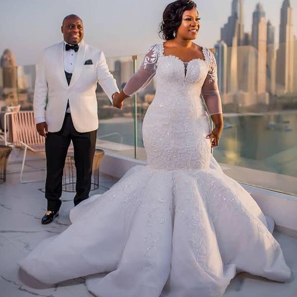 south african mermaid wedding dresses lace appliques plus size sheer long sleeves bridal gowns satin sweep train wedding dress, Blue;red
south african mermaid wedding dresses lace appliques plus size sheer long sleeves bridal gowns satin sweep train wedding dress, Blue;red