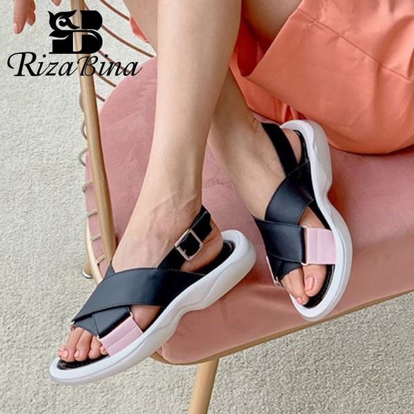 rizabina genuine leather sandals simple summer women shoes low flat heels shoes buckle casual lady footwear size 35-42, Black
rizabina genuine leather sandals simple summer women shoes low flat heels shoes buckle casual lady footwear size 35-42, Black