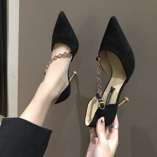 spring fashion pointed rhinestone metal chain straight-line buckle shoes womens thin heeled shallow mouth all-match high heels, Black
spring fashion pointed rhinestone metal chain straight-line buckle shoes womens thin heeled shallow mouth all-match high heels, Black