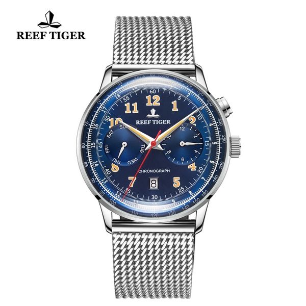 reef tiger/rt brand blue self winding mens watch date day stainless steel bracelet classic business watch heren horloge rga9122, Silver
reef tiger/rt brand blue self winding mens watch date day stainless steel bracelet classic business watch heren horloge rga9122, Silver