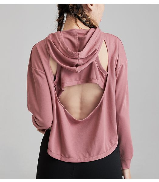 solid color lu-10 new loose casual hooded sports blouse female breathable and quick-drying running yoga dance fitness clothes back hollow lo, White;red 
solid color lu-10 new loose casual hooded sports blouse female breathable and quick-drying running yoga dance fitness clothes back hollow lo, White;red