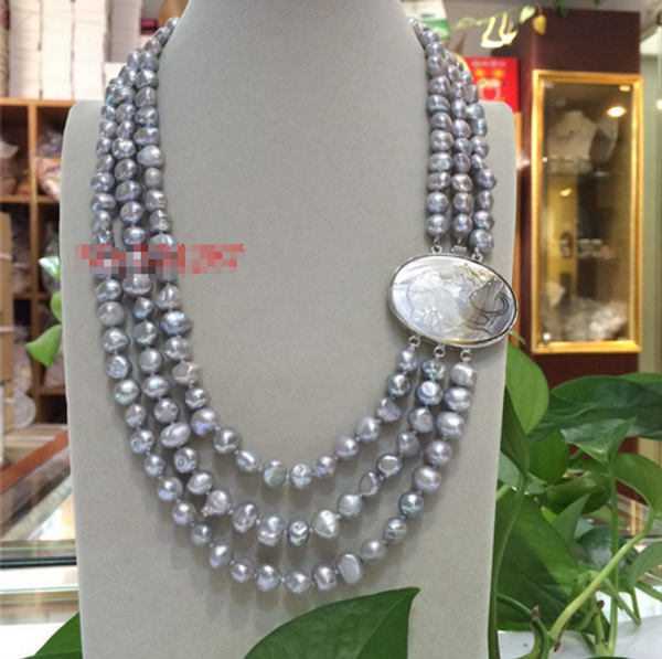 new baroque 19" 3row 8-9mm pink grey white color multicolor pearls necklace seashell clasp, Silver
new baroque 19" 3row 8-9mm pink grey white color multicolor pearls necklace seashell clasp, Silver