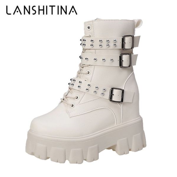 british punk style boots women new 2020 autumn height increasing buckle rivet boots winter ladies 11cm mid-calf equestrian, Black 
british punk style boots women new 2020 autumn height increasing buckle rivet boots winter ladies 11cm mid-calf equestrian, Black