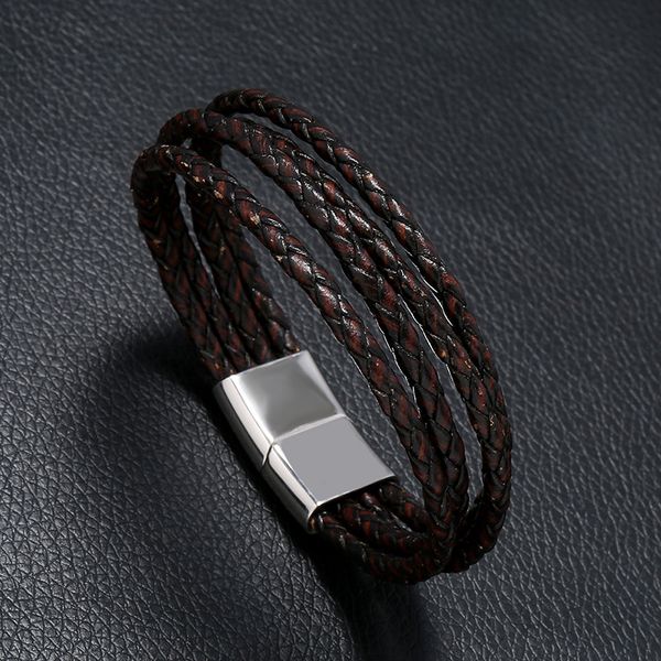 multilayer braid brown genuine leather men bracelet silver color stainless steel magnetic clasps classic wristband male jewelry, Golden;silver
multilayer braid brown genuine leather men bracelet silver color stainless steel magnetic clasps classic wristband male jewelry, Golden;silver