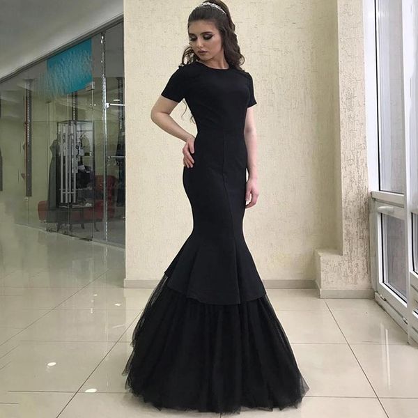 mermaid evening dresses short sleeves tiered tulle floor length simple black prom party gown o neck trumpet formal gown, Black;red
mermaid evening dresses short sleeves tiered tulle floor length simple black prom party gown o neck trumpet formal gown, Black;red
