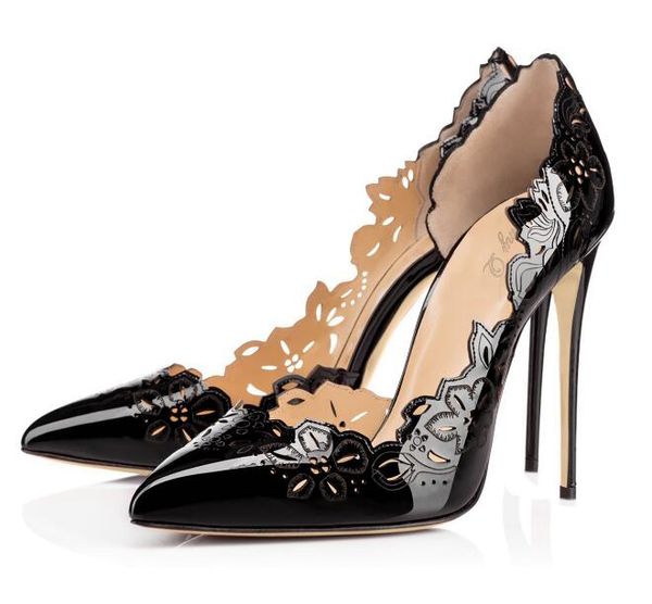 new fashion hollow carved flower high heel pointed toe patent leather high heel woman shoes black white color plus size 45
new fashion hollow carved flower high heel pointed toe patent leather high heel woman shoes black white color plus size 45