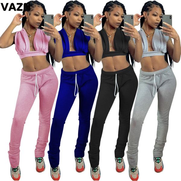 women's tracksuits vazn 2021 autumn special club open hollow out solid tank sleeve long pants slim women 2 piece set, Gray 
women's tracksuits vazn 2021 autumn special club open hollow out solid tank sleeve long pants slim women 2 piece set, Gray
