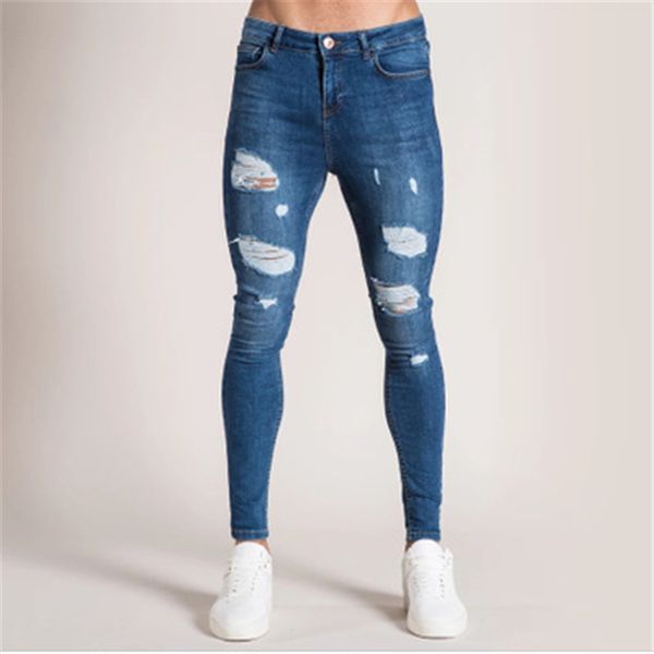 men's jeans mens solid color 2021 fashion slim pencil pants casual hole ripped design streetwear hip hop skinny, Blue 
men's jeans mens solid color 2021 fashion slim pencil pants casual hole ripped design streetwear hip hop skinny, Blue