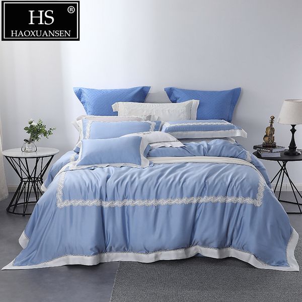high-end tencell lyocell lace blue 4 piece bedding set 100% tencel silk super soft breathable bedding king size bed linens
high-end tencell lyocell lace blue 4 piece bedding set 100% tencel silk super soft breathable bedding king size bed linens