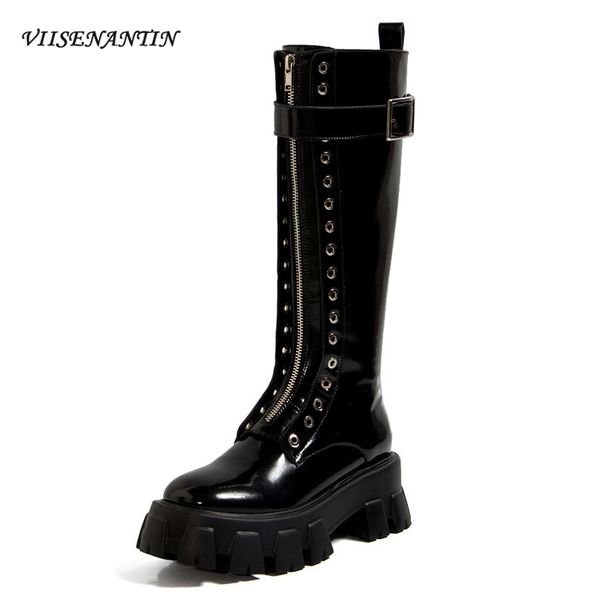 thick-soled women knee length new belt buckle decoration lace-up high boots front zipper long knight tide platform boots, Black
thick-soled women knee length new belt buckle decoration lace-up high boots front zipper long knight tide platform boots, Black