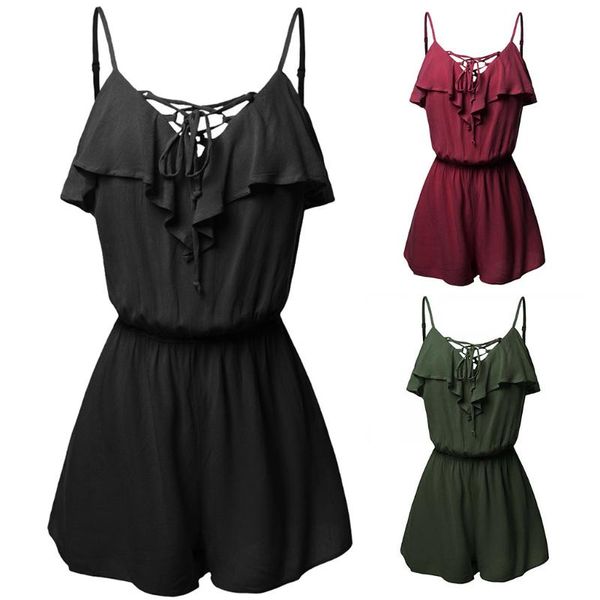 women's jumpsuits & rompers 38#women's large size casual sleeveless overlap front frill detail loose solid female overalls playsui, Black;white
women's jumpsuits & rompers 38#women's large size casual sleeveless overlap front frill detail loose solid female overalls playsui, Black;white