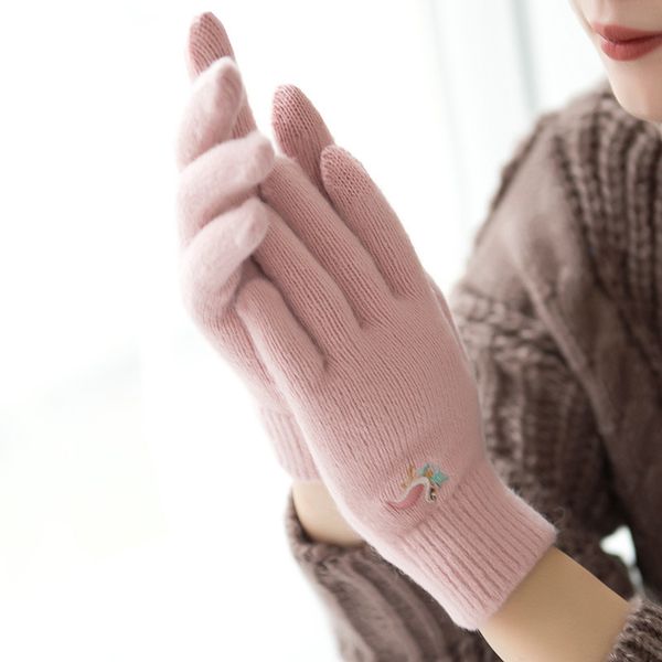 five fingers gloves winter women fashion simple keep warm knitted flamingo embroidery cute lovely japanese style plus velvet inside cycling, Blue;gray
five fingers gloves winter women fashion simple keep warm knitted flamingo embroidery cute lovely japanese style plus velvet inside cycling, Blue;gray