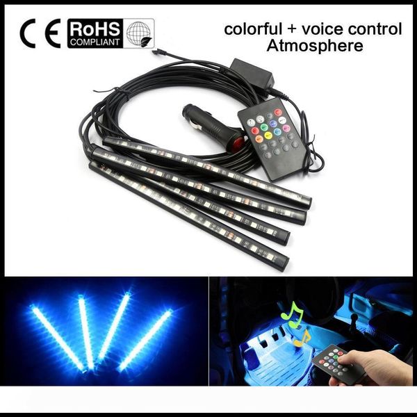 

4x12LED SMD5050 7 Colors Music Control Car Interior Footwell Atmosphere Decoration Neon Light RGB LED Strip Light