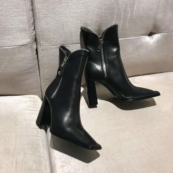 women boots unique women shoes ankle boots for woman square toe high heels zip shoes woman fashion genuine leather concise, Black 
women boots unique women shoes ankle boots for woman square toe high heels zip shoes woman fashion genuine leather concise, Black