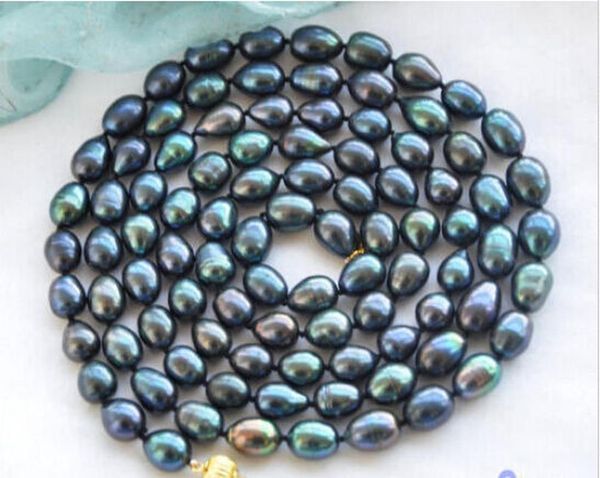 9-10mm new tahitian black natural pearl necklace 48, Silver
9-10mm new tahitian black natural pearl necklace 48, Silver