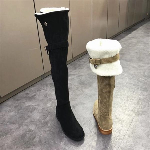 pxelena kid suede+flock over the knee boots women buckle lamb low heels thigh high boots winter warm comfort shoes plus size 43, Black
pxelena kid suede+flock over the knee boots women buckle lamb low heels thigh high boots winter warm comfort shoes plus size 43, Black