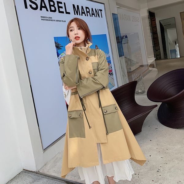 celebrity irregular double breasted turn-down collar elastic waist trench coat elegant loose patchwork long coat with pockets, Tan;black
celebrity irregular double breasted turn-down collar elastic waist trench coat elegant loose patchwork long coat with pockets, Tan;black