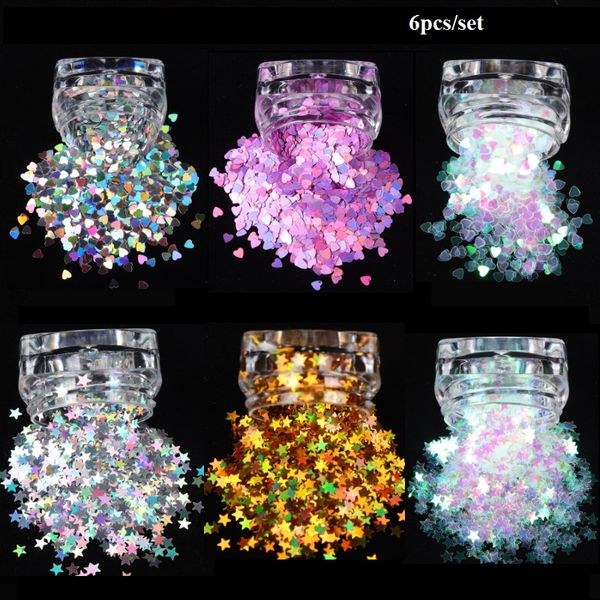 6 boxes sweet love heart star nail glitter sequins holo silver gold shinning paillette flakes polish manicure art decorations
6 boxes sweet love heart star nail glitter sequins holo silver gold shinning paillette flakes polish manicure art decorations